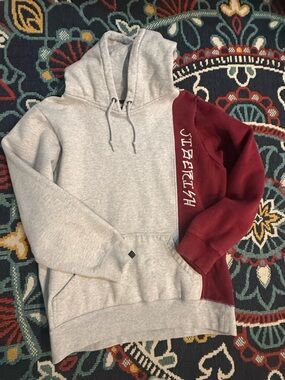 OverfishGray and Maroon Men’s Hooded Sweatshirt with Side Block Accent